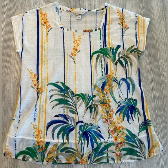 Christopher & Banks Tropical Palms Square Neckline Pullover Blouse Cap Sleeve 1X - Picture 2 of 10